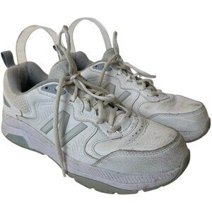 New Balance Sneaker Women 8.5 white leather WX857v3 gym errand train low top 80s